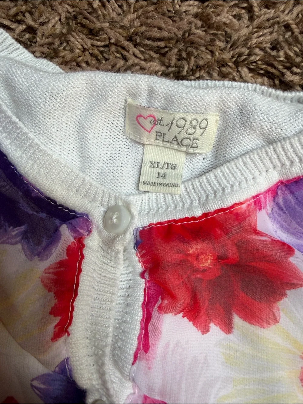 The Children's Place White Cardigan with Pink and Purple Floral Print